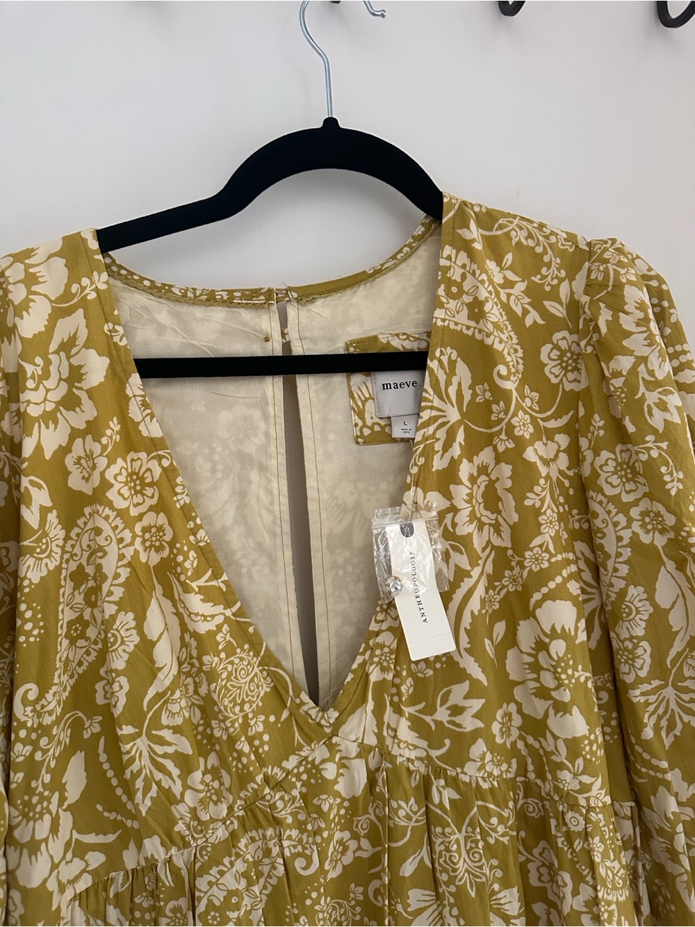 NWT Anthropologie Maeve Floral Mustard Yellow White Puff Sleeve Mini Dress - Picture 3 of 4